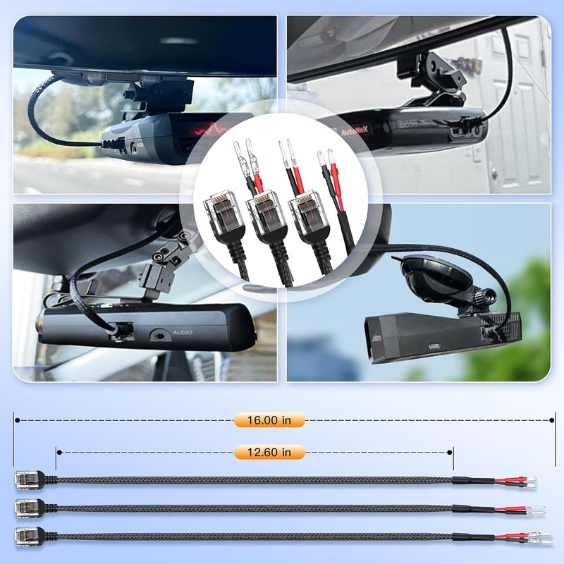 iGoevo Radar Detector Mirror Power Cable (3-Pack), 16" Braided RJ11 Cord – Universal Radar Detector Cable for Escort, Valentine, Uniden – Durable & Easy Install - Image 2